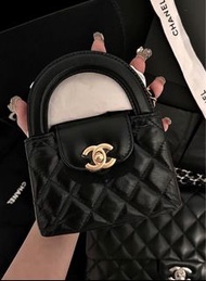 CHANEL 23K / 24P Kelly Mini Shopping Bag Black 小廢包 鏈條 手柄 小牛皮 斜挎包 單肩包 手提包 手拿包 超迷你 黑色  送禮 七夕 禮物 | AP34