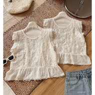 Boi lace shirt Sleeveless Embroidered BBD shape, vintage lady's shirt AK378 - NhiNhi Shop