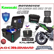 KAWASAKI SEMI ALUMINIUM WATERPPROOF TOP BOX 45LITER MOTORCYCLE HARD SHIELD TOP CASE KMN KALIBRE HIGH QUALITY