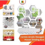 1 kpg Cermin Arrylic Hiasan Dinding Rumah Pejabat DIY Hexagon Mirror Honeycomb Wall Art 8cm