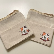 Cat Enjoying Matcha Mini Zippy Pouch for coin, card, lippies, earpods ETC - cute matcha Cat mini pou
