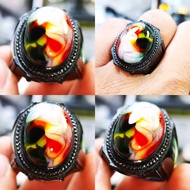 Cincin Batu Akik Asli Natural Pancawarna Edong Kristal Ring Titanium Anti Karat Anti Luntur