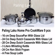 Paling Laku Home Pro CookWare- Panci Set Stainless Kettle Fry Pan Non Stick 9 pcs