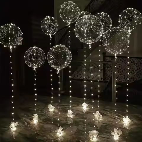 15pcs Popo Balloon, 3m Light String Balloon With Luminous Transparent Tape, 20 Inch Popo Balloon, Fe