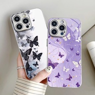 butterfly 02 Silver Electroplated Glass Phone Case For Iphone 16 16e 15 Pro Max 14 13 12 Mini 11 Xs 
