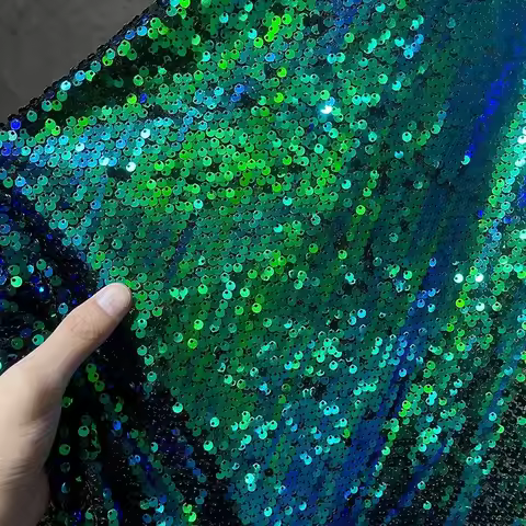 Sequin Fabric Blue Green Aurora Background Decoration Creative Clothing Design Arts Crafts Sewing Wh