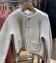 Uniqlo Ujia เสื้อกันหนาวผู้หญิงเสื้อกันหนาวเสื้อแจ็คเก็ตสั้นขนาดเล็กเสื้อคาร์ดิแกนแบบถักสไตล์ Cewek