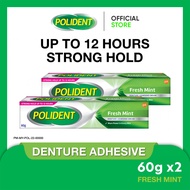 Polident Denture Adhesive Teeth Fixative, 12 Hour Strong Hold - Mint (60g x2)