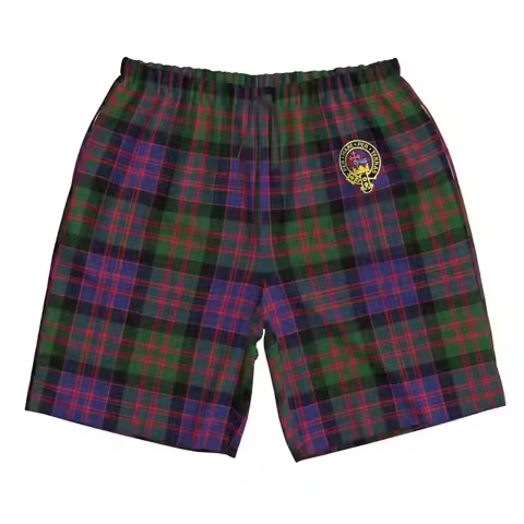 The McDonald And MacDonald Clan Tartan With Badge By Faelee Trunks Beach Board Shorts Casual Quick D