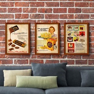 30X40CM ART PRINTS WITH FRAMES (VINTAGE ADS A) SET OF 3 Wall Decoration Poster