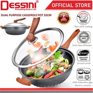 DESSINI ITALY Marble Stone Induction Casserole Non Stick Frying Pan Wok Pot Bowl Cookware Cover Kual