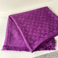LV Monogram 絕版 深紫色 老花 絲綢 羊毛 披肩 圍巾 M74243