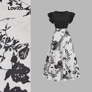 (NEW) Lovito Elegant Dress Colorblock Spring/summer Dress for Women L154ED350 Lovito Gaun Warna Blok