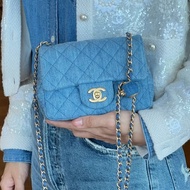 絕版斷貨款🔥99新🆕Chanel香奈兒牛仔單寧金扣金球方胖子單肩斜挎包