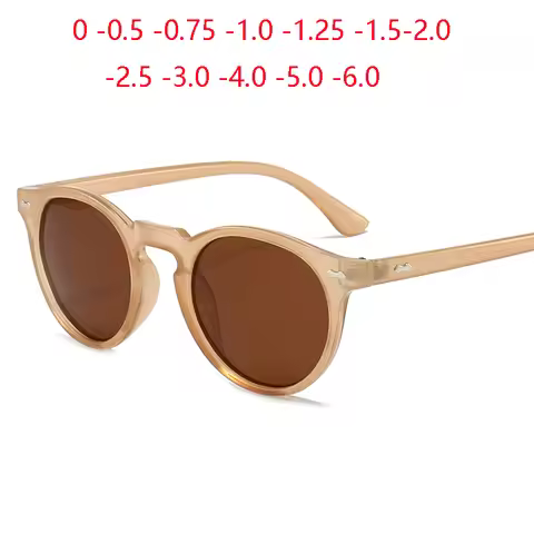 0 -0.5 -0.75 To -6 Tea Lens Oval Polarized Myopia Sunglasses Men Women Plastic Rivet Frame Minus Deg