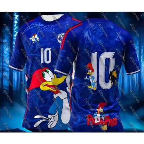 2025 Summer Arrivals England Football Woodpecker Cartoon Printed 3D Fashion Football T-shirt England