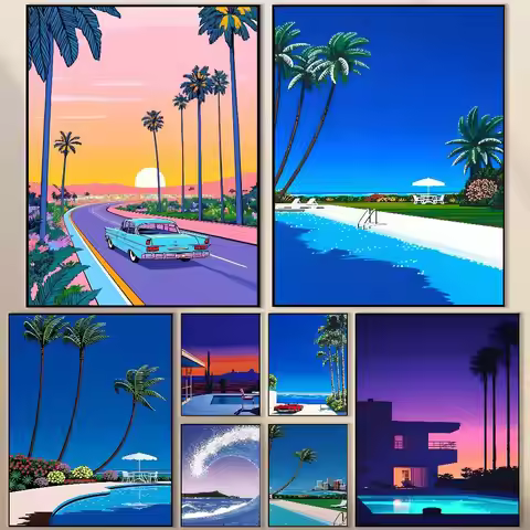 Hiroshi Nagai Vaporwave Japan Beach Poster Modern Waterproof HD Wall Art Decal Aesthetic Decor For H