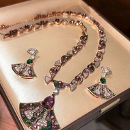 [ Necklace Earring Fan Style - Lab Carbon Diamond]- FL-IF-VVS1 - D PREMIUM Natural Stone Lab Origina