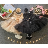 6M-3Y Newborn Dress 823/824/825 Sleeve Gown Lace Kids with Headband+Socks Gaun Baby Aqiqah Flower Gi