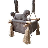 Baby Swing with Solid Wood Bar Canvas Baby Swing, Wooden Hanging Swing Seat Chair with Safety Belt, 