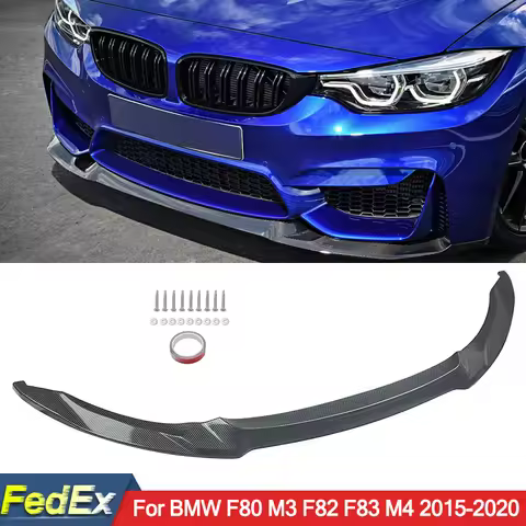 Carbon Fiber Look CS Style Front Lip Spoiler Compatiblw with 2015-2020 BMW M3 F80 M4 F82 F83 Front B