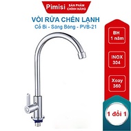 Vòi Rửa Chén Lạnh 1 Đường Nước INOX 304 Pimisi Cao Cấp Mạ Xi Cr/Ni Sáng Bóng Cổ Xoay Bi Cấp Nước Cho