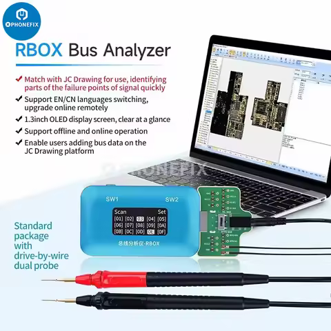 JCID RBOX Bus Analyzer For iPhone Android Phone Signal Faults Detection Repair Tool with JC Drawing 