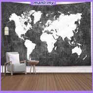 World Map Tapestry High-Definition Map Fabric Wall Hanging Decor Watercolor Map Letter Polyester Tab