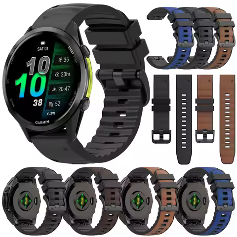 QuickFit 22 26mm Strap For Garmin Forerunner 970 965 955 Solar Leather+Silicone Band Fenix 8 7 7XPro