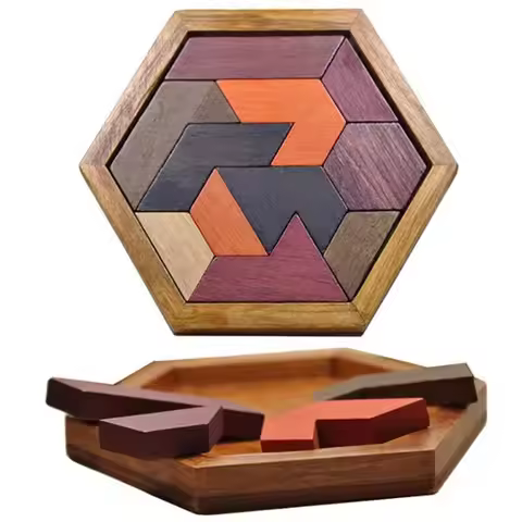 Hexagonal Classical Puzzle Colorful Tangrams Brainstorming 11 Pieces Jigsaw Puzzle Children's Educat