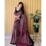 ajrakh muslin silk saree