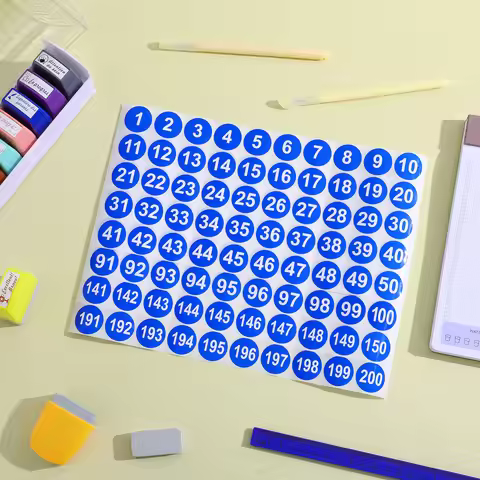 8Sheets Number Stickers Round Classification Labels Self-Adhesive Number Sign Stickers for Office Ho