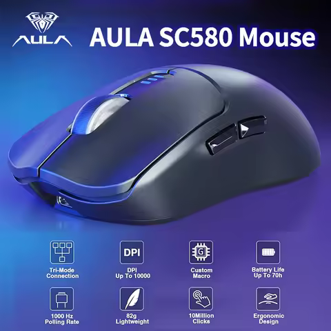 AULA SC580 Wireless Gaming Mouse BT 5.0/2.4G/Wired 3 Mode W/ 10000 DPI PAW3325 Sensor 500mAh Battery