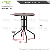 OKURA Foldable Round Steel Table Portable Coffee Dining Outdoor Table Furniture Meja Bulat