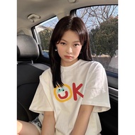 Women's Breathable Cotton T-shirt with OK Pattern - Cute Korean Style, Home & School Wear