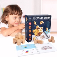 Iskiddo Kids Early Learning Logical Thinking Wooden Cube Cubic Stacking Block 3D Stacking Master