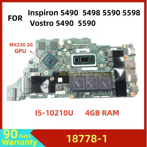 18778-1 For Dell Inspiron 5490 5590 5498 5598 Vostro 5490 5590 Laptop Motherboard with 4GB-RAM I5-10