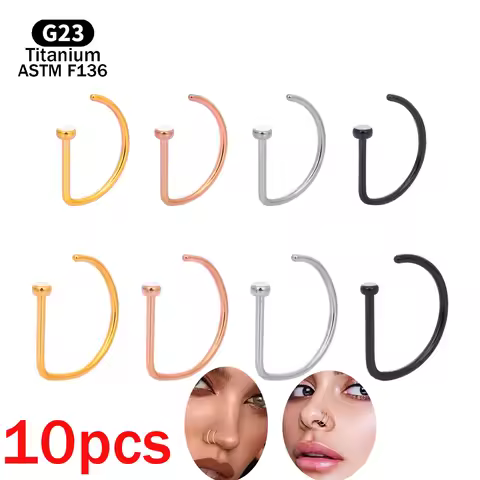 10pcs G23 Titanium Piercing Nose Ring D-shaped Medical 18G 20G Tragus Helix Stud Hoop Septum Earring