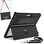 全城熱賣 - 適用於 Microsoft Surface Pro 9 條紋鏤空平板殼 帶支架蓋板和肩帶（黑色）