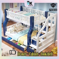 EKSENSE Solid Wood Double Decker Bunk Bed Frame Kids Rangka Katil Budak 2 Dua Tingkat Kayu Tangga (1 month pre-order)