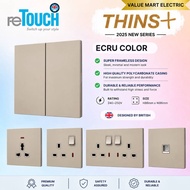 [NEW 2025] RETOUCH THINS+ (ECRU COLOR) THINS+ Ultra Thin Socket and Switch 13A 15A 20A Door Bell Aut