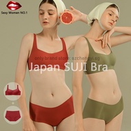 【SUJI 6.0 bra SET】French retro square collar jelly bra+panties, one-piece thin seamless bra set no-wire, women's big chest small chest tube top