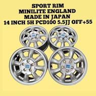 Sport Rim Minilite England 14 Inch 5H PCD100 5.5JJ Off+55 ( Made In Japan ) Sport Rim 14 Inch