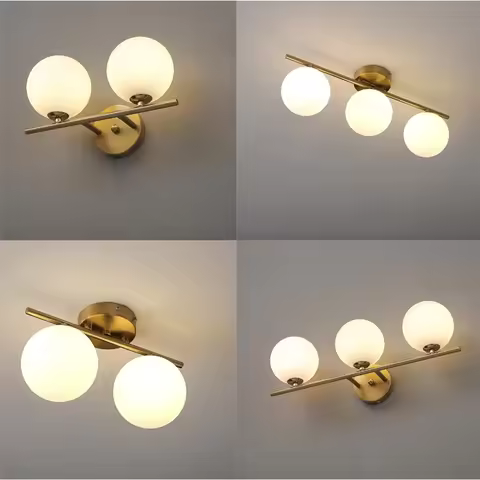 Nordic Creative Wall Lamps LED Milk White G9 Glass Ball Golden Corridor Lamp Living Room Bedroom Din