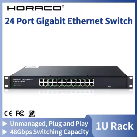 HORACO 24 Port Gigabit Ethernet Switch 1000Mbps Network Fast Switch Unmanaged Plug and Play for Surv