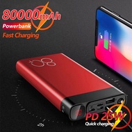 80000Mah Mobile Power Bank With Flashlight Large Capacity Portable External Fast Rechargeable Battery For