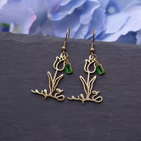 Chandler Custom Name Tulip Earrings, Floral Stainless Steel Jewelry, Perfect Gift for Birthday, Wedd
