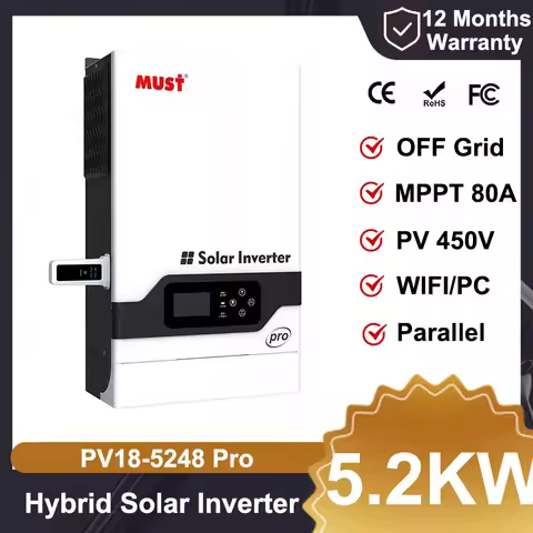MUST PH1800 Pro 5.2KW 48V Pure Sine Wave Hybrid Solar Inverter PV 450V MPPT 80A Without Battery Work