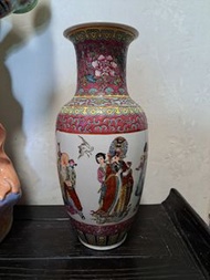 景德鎮50年代紅花地開光福祿壽詩文花瓶