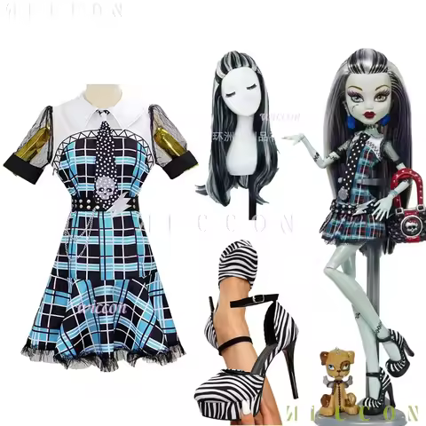 Monster Cosplay Franky Stein Dress Girl Costume Wig Outfit Halloween Christmas Party Women Dress Up 